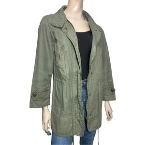 Zara Women’s Size S Olive Army Green Linen Cotton Utility Jacket